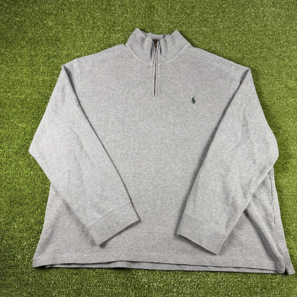 Polo Ralph Lauren Mens XXL Grey Quarter Zip Pullover Cotton Ribbed Sweater 0612